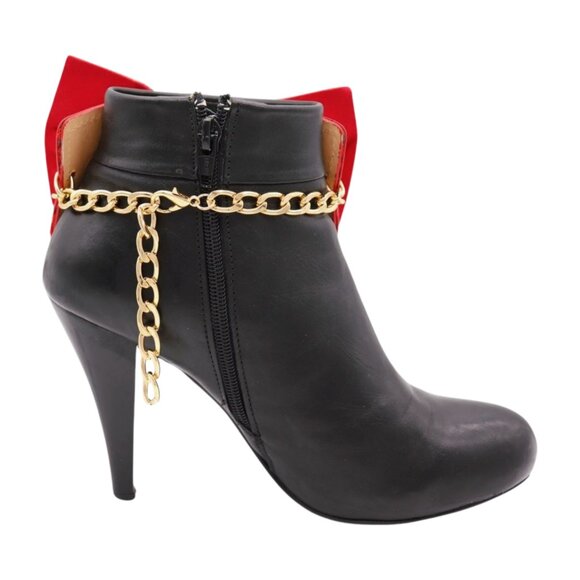 NEW Women 2PC Gold Metal Boot Chain Bracelet Shoe Anklet Bling Red Bow Tie Charm main image 16